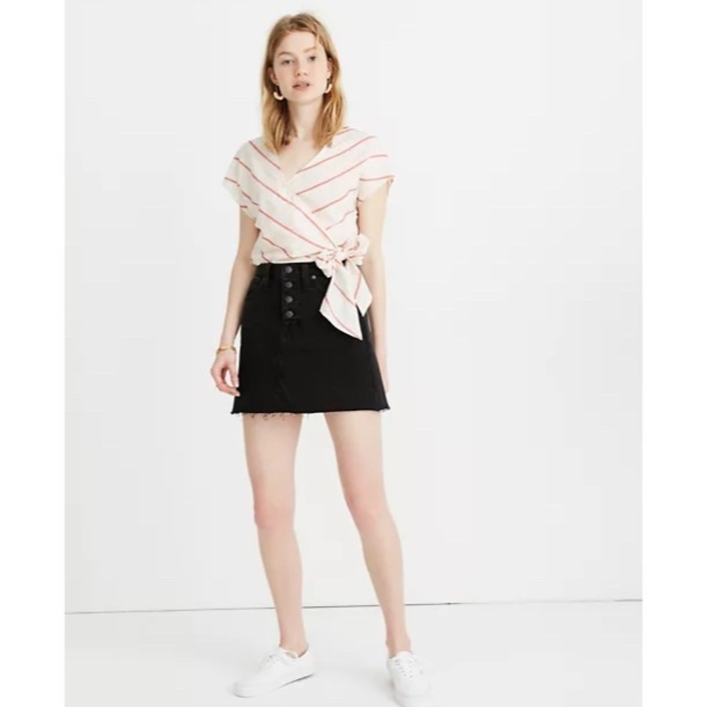 Madewell Rigid Denim A-Line Mini Skirt Button Front Edition In Lunar Wash